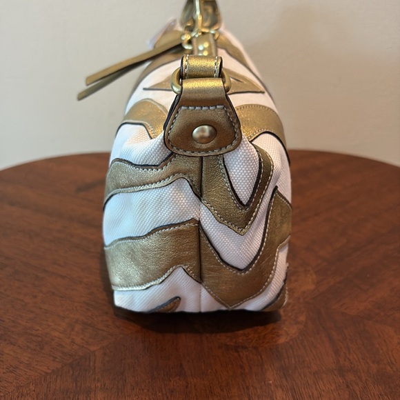 Coach 478  RARE  Mini zebra stripe bag canvas white/leather gold metallic NWT - Picture 6 of 15
